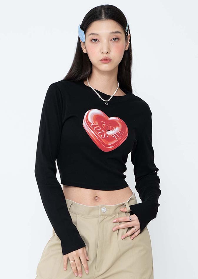 lotsyou_The Friends Heart Candy Crop Tee Black