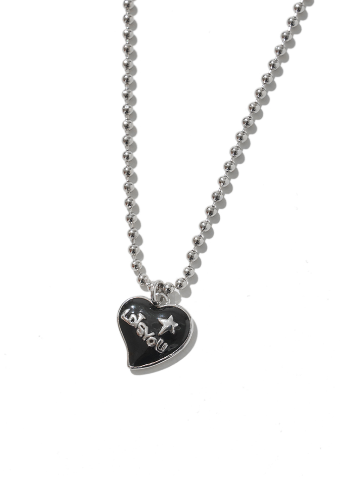 lotsyou_Doodle Heart star Necklace Black